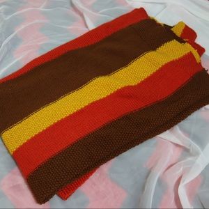 VINTAGE CROTCHET AUTUMNAL COLOR STRIPED BLANKET